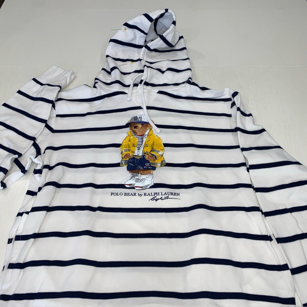 Ralph Lauren Striped Hoodie with Polo Bear vintage 1993